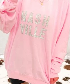 Vintage Distressed Women's Clothing Nashville Babe Rhinestone Letter Crewneck