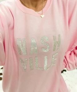 Vintage Distressed Women's Clothing Nashville Babe Rhinestone Letter Crewneck