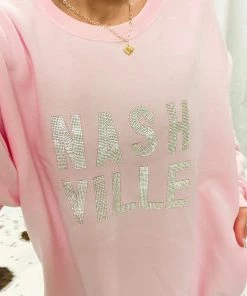 Vintage Distressed Women's Clothing Nashville Babe Rhinestone Letter Crewneck