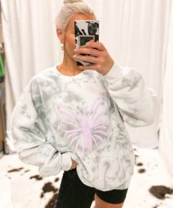 Vintage Distressed Women's Clothing Give Me Butterflies Tie Dye Crewneck