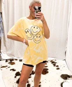 Vintage Distressed Yellow Trippy Smiles Graphic Tee