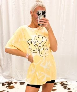 Vintage Distressed Yellow Trippy Smiles Graphic Tee