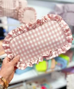 The Sandy Pearls Pink Gingham Large Nylon Bag