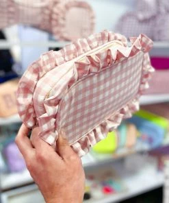The Sandy Pearls Pink Gingham Large Nylon Bag