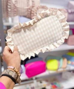 The Sandy Pearls Cream Gingham Large Nylon Bag