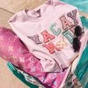 Dash Forward Pink Vacay Mode Letter Patch Crewneck Women's Clothing