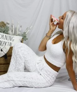 POL White Cable Knit Lounge Pants