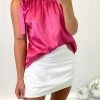 First Love Pink Leopard Satin Halter Neck Tie Tank Top