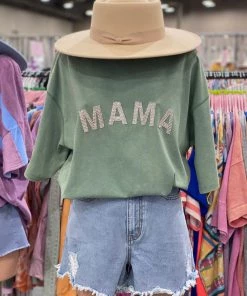 Dash Forward Olive Rhinestone MAMA Tee