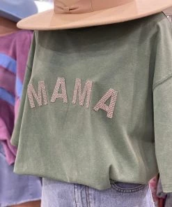 Dash Forward Olive Rhinestone MAMA Tee