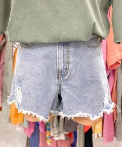 Fantastic Fawn Women's Clothing Light Wash Sequin Star Fringe Denim Shorts