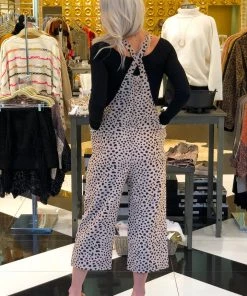 Entro Wide Leg Leopard Print Overall Jumpsuit Women's Clothing