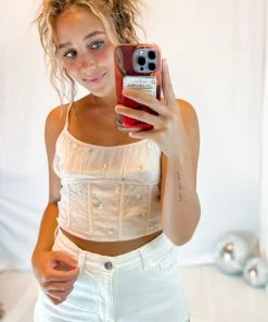 Le Lis Women's Clothing Cream Floral Mesh Corset Tank Top