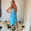 Do + Be Women's Clothing Aqua Blue One Shoulder Midi Dress