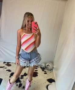 Le Lis Women's Clothing Pink Striped Knit Crop Top