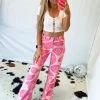 Bailey Rose Pink Wavy Smiley Face Denim Pants