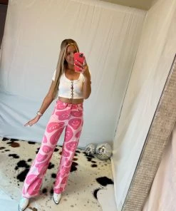 Bailey Rose Pink Wavy Smiley Face Denim Pants 7 Bailey Rose Pink Wavy Smiley Face Denim Pants