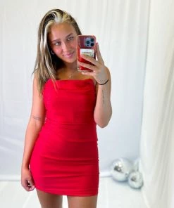 Blue Blush Red Corset Top Mini Dress