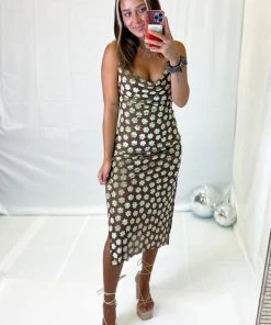 Blue Blush Brown Floral Velvet Midi Dress Women's Clothing