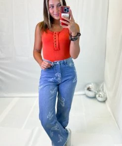 Bailey Rose Butterfly Printed Straight Leg Jeans Women's Clothing 11 Bailey Rose Butterfly Printed Straight Leg Jeans Women's Clothing