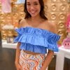 Do+be Blue Ruffle Off The Shoulder Crop Top Women's Clothing