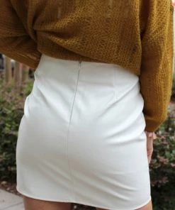 Wild Honey Women's Clothing White Faux Leather Front Slit Mini Skirt 9 Wild Honey Women's Clothing White Faux Leather Front Slit Mini Skirt