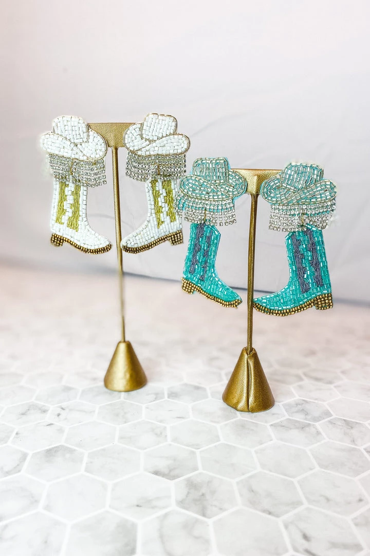 Golden Stella Beaded Rhinestone Cowboy Boot Earrings 3 Golden Stella Beaded Rhinestone Cowboy Boot Earrings