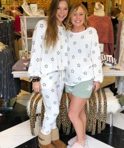 Hopely Soft Star Print Pajama Top - Grey