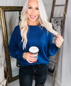 HYFVE Oversized Balloon Sleeve Knit Sweater - Indigo