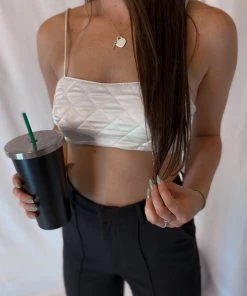 Pretty Garbage Ivory Quilted Satin Bra Tank Top Women's Clothing