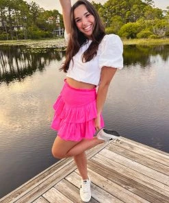 Mustard Seed Women's Clothing Hot Pink Smocked Ruffle Skort