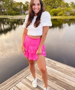 Mustard Seed Women's Clothing Hot Pink Smocked Ruffle Skort