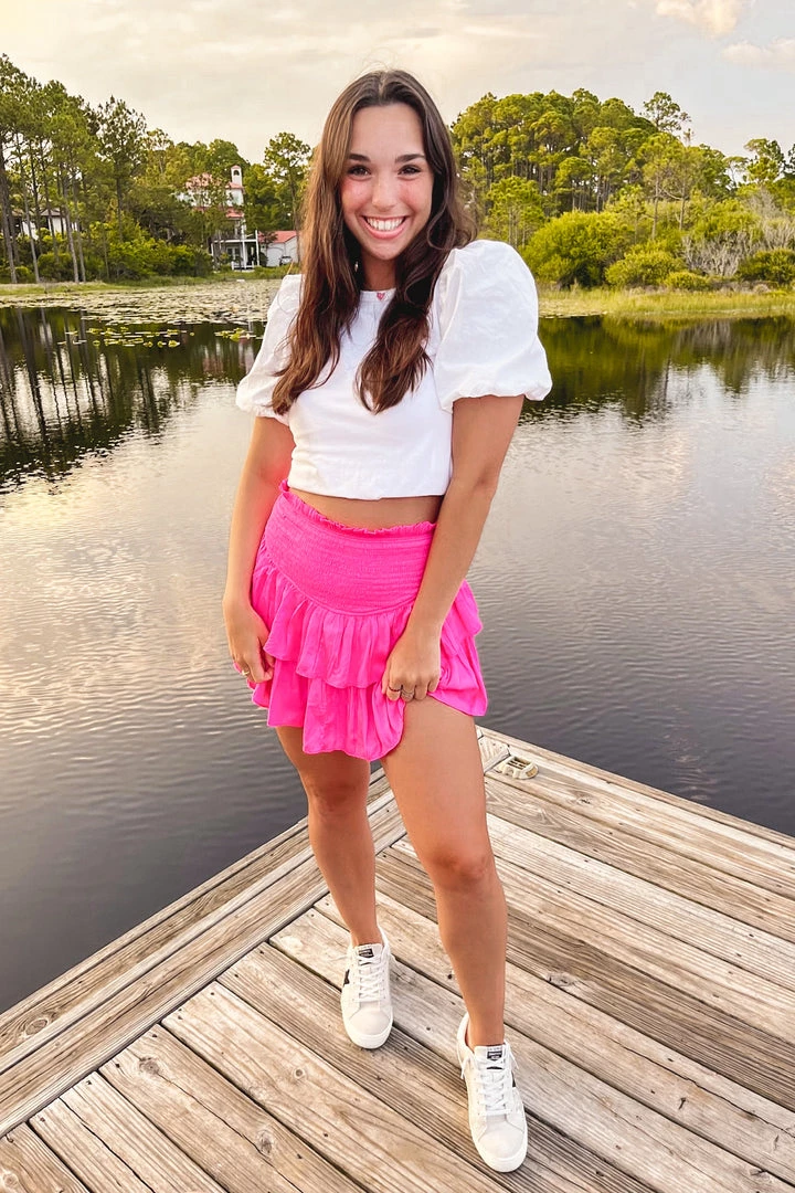 Mustard Seed Women's Clothing Hot Pink Smocked Ruffle Skort 4 Mustard Seed Women's Clothing Hot Pink Smocked Ruffle Skort