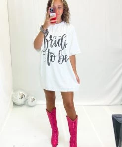 Why Dress White Bride Sequin T-Shirt Dress Women's Clothing