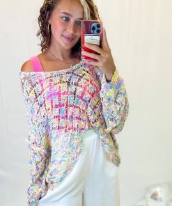 POL Rainbow Sweater Knit Swim Cover Up