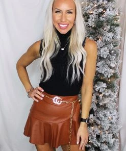 Le Lis Black Sleeveless Turtleneck Bodysuit Women's Clothing