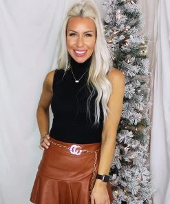 Le Lis Black Sleeveless Turtleneck Bodysuit Women's Clothing