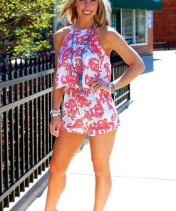 Tyche Women's Clothing Summer Lovin' Halter Neck Romper - Coral