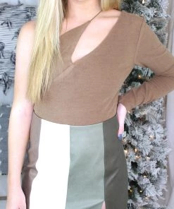 Glam Mocha Asymmetrical One Shoulder Cutout Bodysuit