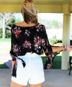 She & Sky Show Me A Good Time Black Floral Top Women's Clothing