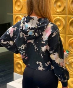 Blue Blush Multi Color Acid Cropped Hoodie