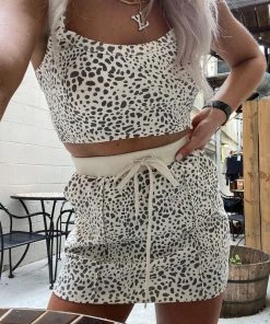 Le Lis Women's Clothing Cream Animal Print Two Piece Skirt Set
