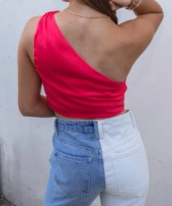 Do + Be Women's Clothing Coral One Shoulder Ruched Crop Top