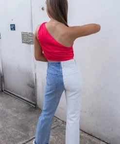 Do + Be Women's Clothing Coral One Shoulder Ruched Crop Top