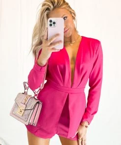 Do+Be Pink Deep V-Neck Long Sleeve Romper