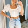 Do + Be Women's Clothing White Cropped Puff Sleeve Blouse
