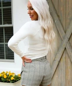 Le Lis Women's Clothing Ivory Asymmetrical Long Sleeve Rushed Top