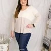 Ces Femme Ivory Color Block Long Sleeve Waffle Top