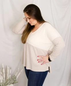 Ces Femme Ivory Color Block Long Sleeve Waffle Top