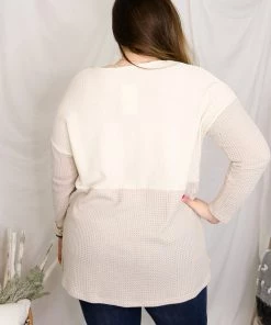 Ces Femme Ivory Color Block Long Sleeve Waffle Top